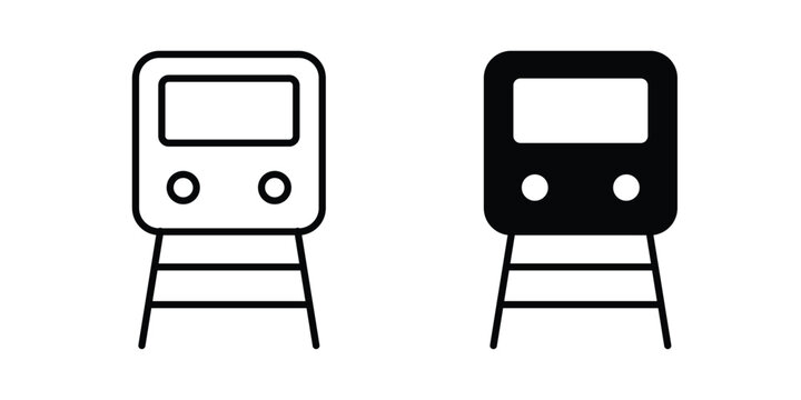 Metro train icon line vector set. Solid style icons