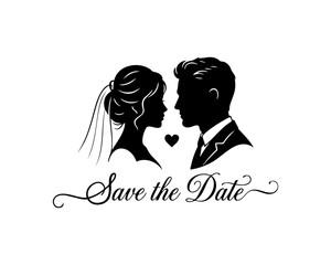 Save The Date Wedding Invitation With Romantic Bride And Groom Silhouette © Asyam Design
