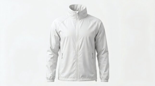 Plain White Men's Lightweight Packable Rain Jacket Ripstop Nylon Ghost Mannequin Mockup

