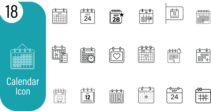 Calendar icon set line art dates appointments and reminders