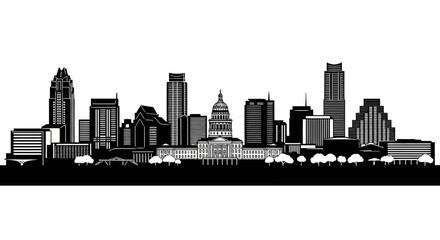 Obraz premium Austin Texas Skyline Silhouette Black and White Cityscape Vector Illustration