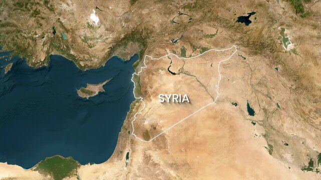 Animated map progressively highlighting Syrian regions and major cities