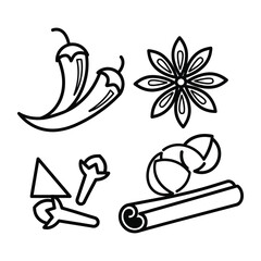 Aromatic spice assortment line art vector set for culinary menu and gourmet cooking branding design project graphics © NorStock