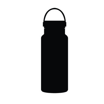 Minimalist black vector silhouette of a reusable insulated water bottle isolated on a white background. Ideal graphic element for fitness themes, zero waste campaigns, and healthy lifestyle promotions