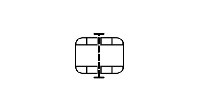 A minimal line art icon showing a film strip or frame layout used to represent a video clip gallery or media library section within a creative application