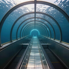 Fototapeta premium Underwater tunnel with glass walls offering a unique oceanic view.