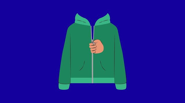 Unzipped jumper animation on blue screen