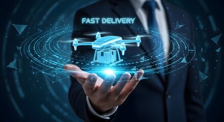 Fototapeta premium Drone Fast Delivery Technology Futuristic Concept