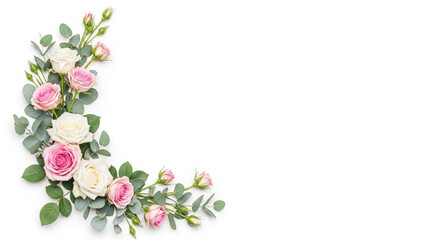 Elegant floral arrangement with pink and white roses and eucalyptus leaves. © Dina