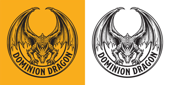 Aggressive Front View Dragon Mascot Logo with Wide Wingspan for Esport and Gaming Teams