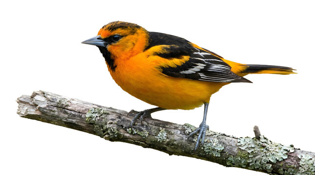 Realistic Baltimore Oriole Bird Sitting on Branch Cut Out for Educational Design