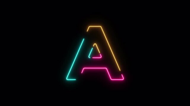 Animated Neon Alphabet A Icon with Colorful Glow on Transparent Background
