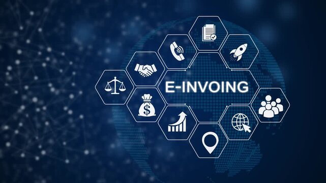 E-invoicing digital transformation concept animation, paperless billing system, automated invoice processing, cloud accounting technology