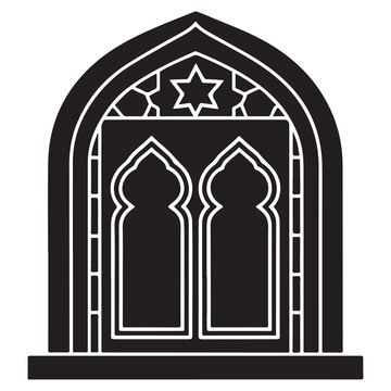 Islamic architecture arched window with star and geometric patterns  traditional Middle Eastern design element