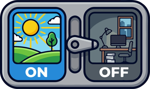 Conceptual switch toggle showing nature and office work life balance.
