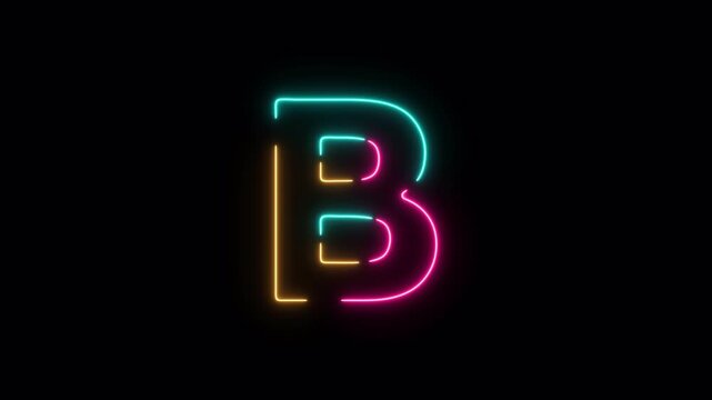 Animated Neon Alphabet B Icon with Colorful Glow on Transparent Background