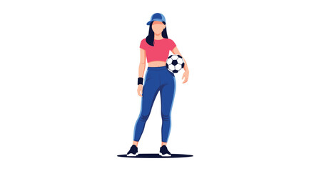 Fototapeta premium Active young woman in sporty attire holding a soccer ball while standing against a clean white background for fitness and lifestyle concepts.