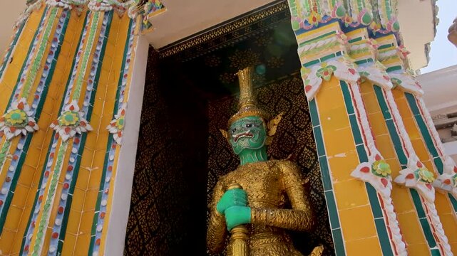Wat Pho Temple Guardian Statue Ornate Architecture Bangkok Thailand