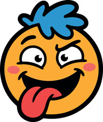Fototapeta premium Silly Orange Face Emoji with Blue Hair Sticking Out Tongue