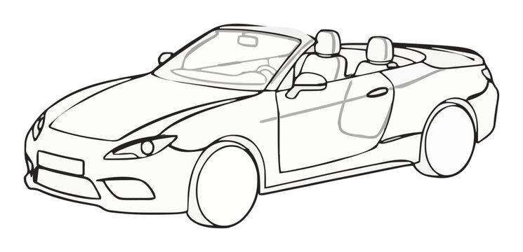 Convertible car hover mode line art vector. Generative AI