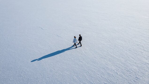 Couple Walking on Vast White Salt Flats