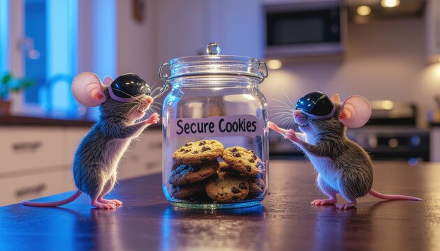 Mice guard cookie jar stealthily.