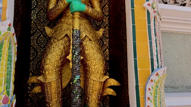 Wat Pho Temple Guardian Statue Tilt Up Bangkok Thailand View