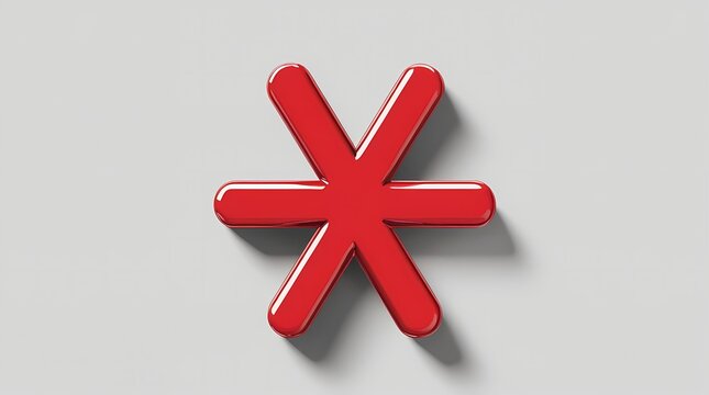 3D Red Asterisk Symbol Icon on Clear Background