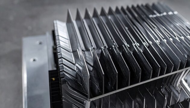 Industrial anodized aluminum cooling fins for high performance thermal management systems, showcasing advanced heat sink technology for efficient electronic hardware temperature regulation.