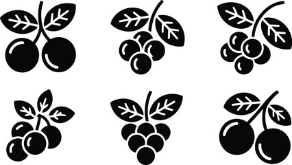 Black white vector berry fruit leaf branch art icon set © Naimur creativehouse