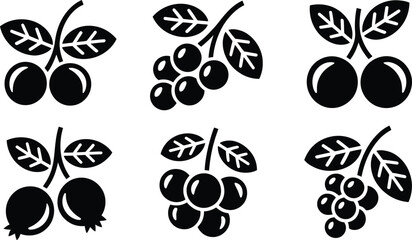 Black white vector berry fruit leaf branch art icon set © Naimur creativehouse