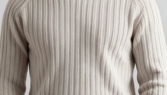 Close-up of a Beige Ribbed Knit Sweater