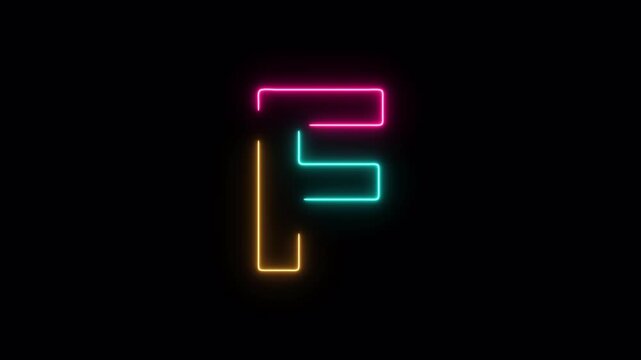 Animated Neon Letter F Icon with Pink and Cyan Glow on Transparent Background