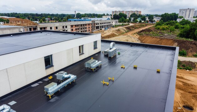 Rooftop HVAC units with new construction.