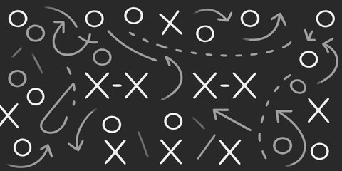football play diagram on chalkboard with arrows and markings © Rathin