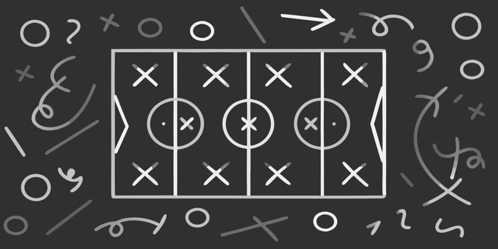 soccer field diagram with tactical markings chalkboard style