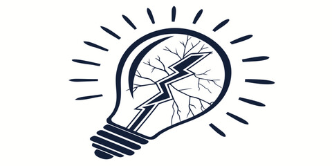 Lightbulb with lightning bolt cracks and light rays concept of idea inspiration creativity vector problem solving line art lightbulb lightning inspiration creativity © Mamun