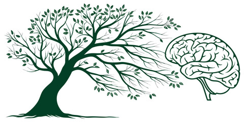 Green tree silhouette reaching toward a human brain illustrating biopsychology and environmental intelligence concept with intelligence psychology environment silhouette © Mamun