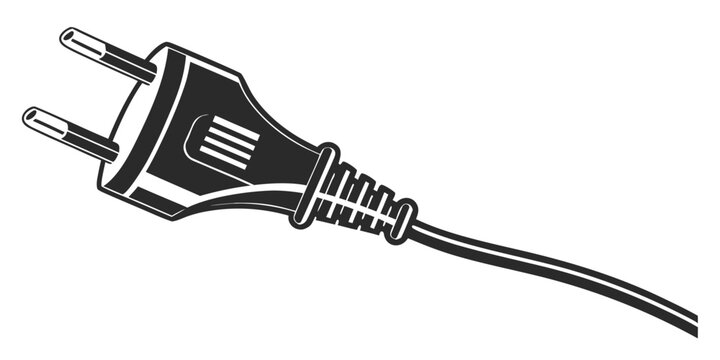 Electrical power plug illustration with two prongs and cable isolated on white background for technology and energy supply concepts electric connector electricity appliance