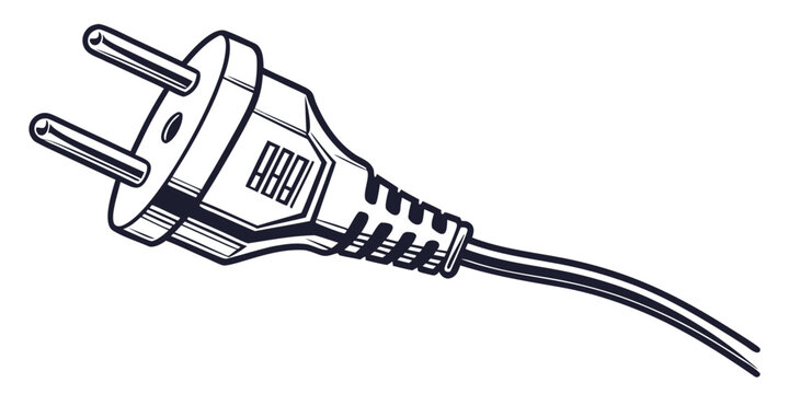 Detailed power plug vector illustration with two prongs and wire for electrical connectivity and energy supply design concept electric electricity connector connection