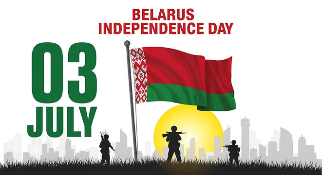 Independence day of belarus with flag and city skyline