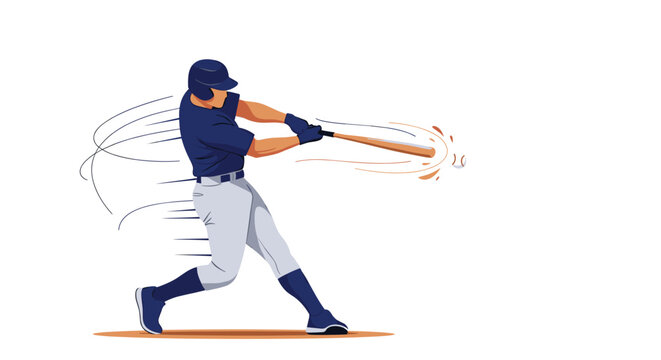 Skilled baseball player swings a bat with great power to hit a fast moving ball during an intense match on a professional sports field.
