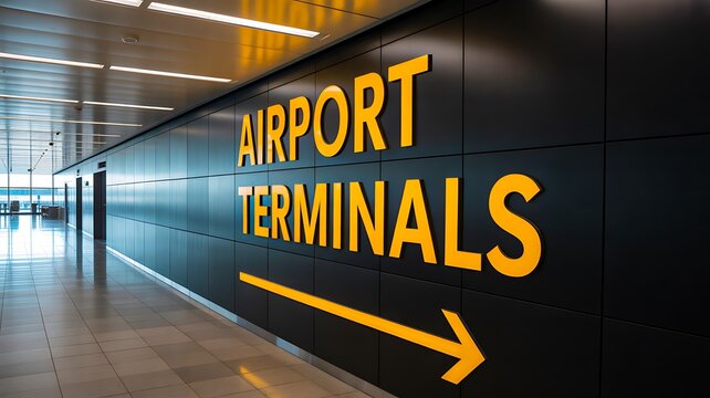 Airport terminal direction sign inside modern transportation hub