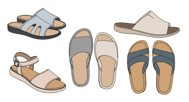 Extensive collection of comfortable summer sandals and flip flops for men and women in various colors and trendy designs.