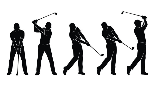 Professional golfer practicing swing motion in a sequence showing the full movement of the game