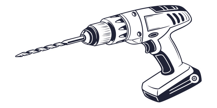 Illustration of a cordless power drill for construction projects and home maintenance with cordless construction equipment maintenance improvement electric handyman hardware