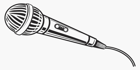 Graphic illustration of a classic handheld dynamic microphone isolated on a white background with microphone recording broadcast equipment podcasting communication streaming © AX