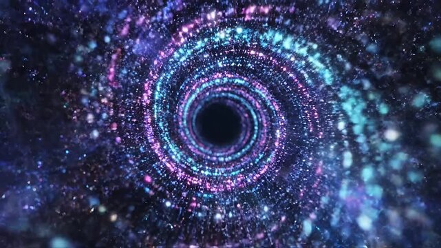 Abstract swirling vortex of glittering particles in outer space