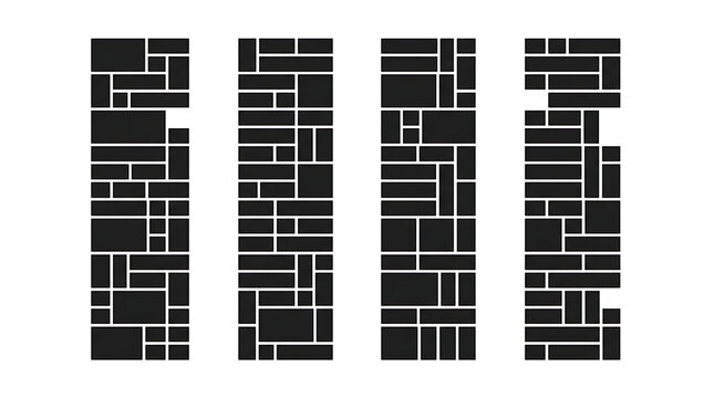 Four black brick wall patterns on white background for design and decoration