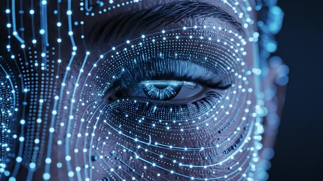 Cybernetic eye with digital patterns symbolizing the cutting-edge of futuristic design